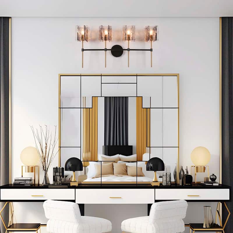 Kasy Modern 4-Light Bathroom Vanity Lights Smokey Grey Glass Wall Sconces