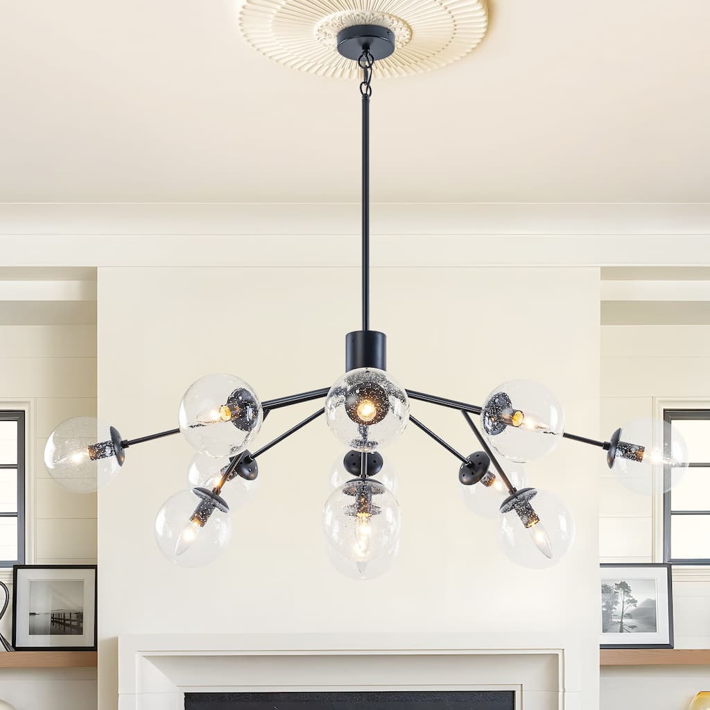 Starsky 12-Light Clear Bubble Glass Chandelier for Dining Room, Entryway, Living Room, Kitchen Island