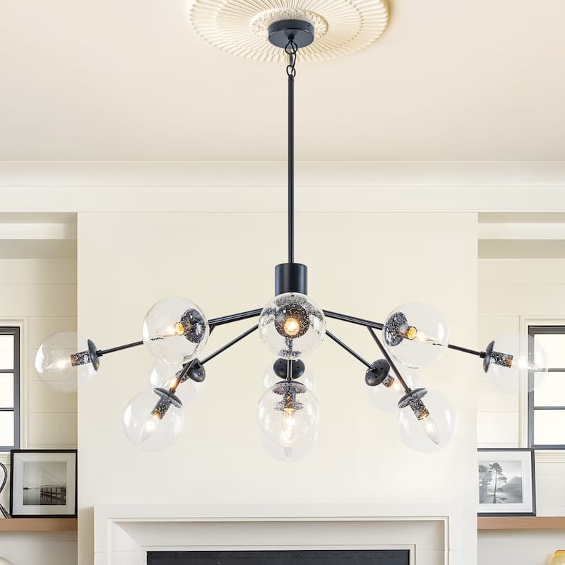 Starsky 12-Light Clear Bubble Glass Chandelier for Dining Room, Entryway, Living Room, Kitchen Island