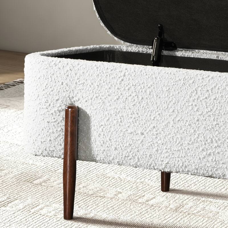 Kaho Japandi Style Boucle Fabric Upholstered Ottoman Bench with Storage