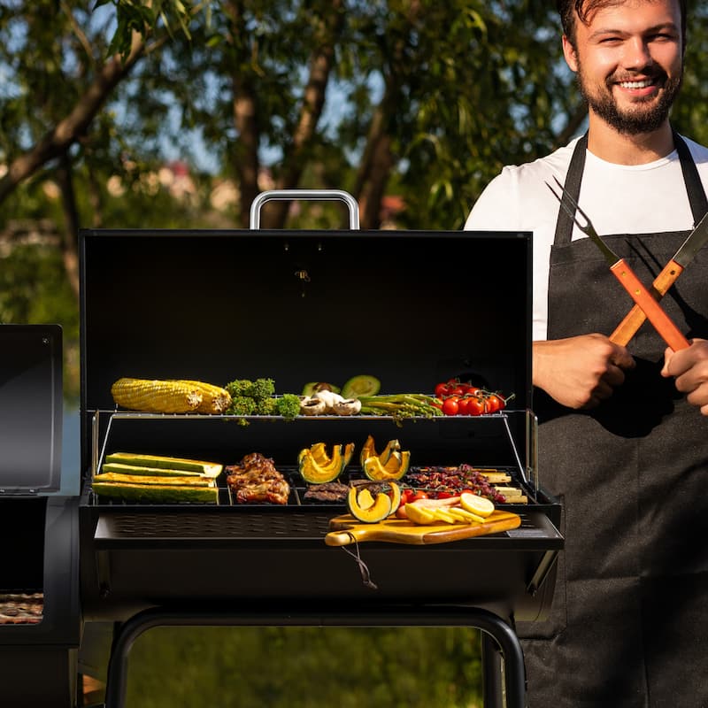 Royal Gourmet Charcoal Grill with Barrel Offset Smoker