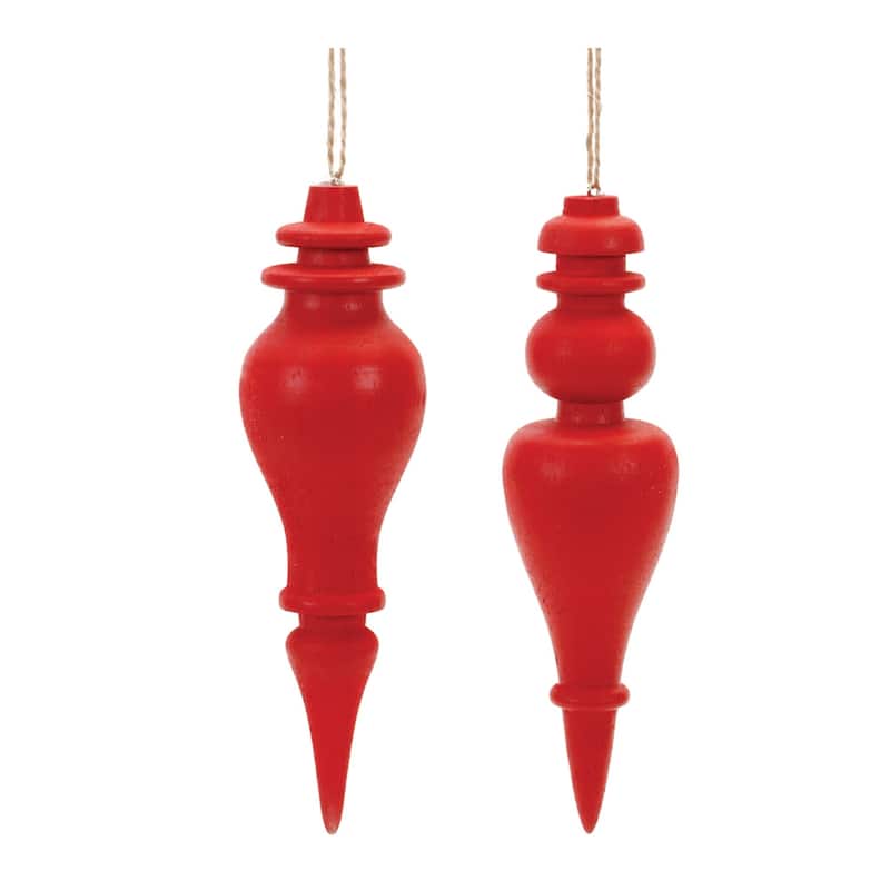 Wood Finial Drop Christmas Ornaments - 6" - 6ct - Red