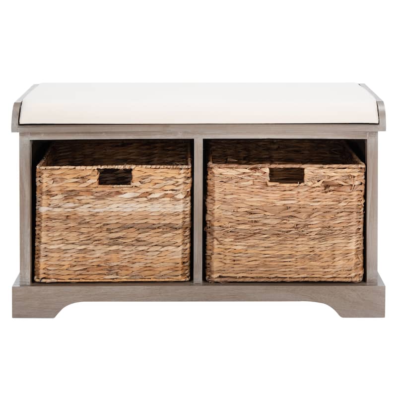 SAFAVIEH Euphemia Brown Woven Storage Basket Bench - 33.5" x 16.1" x 19.9" - 34Wx16Dx20H