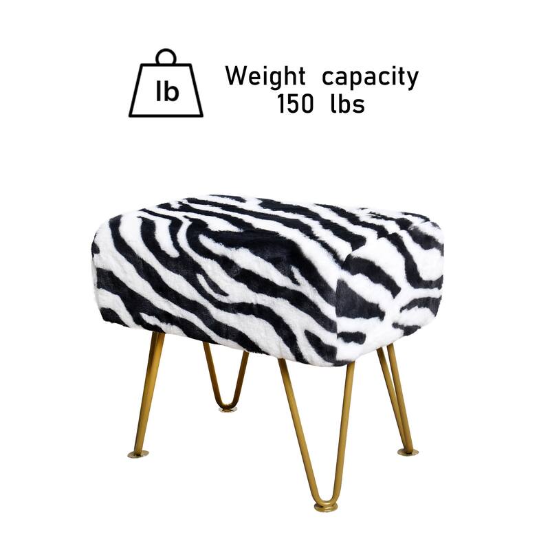 Home Soft Things Zebra Fauxfur Ottoman with Gold Metal Legs.