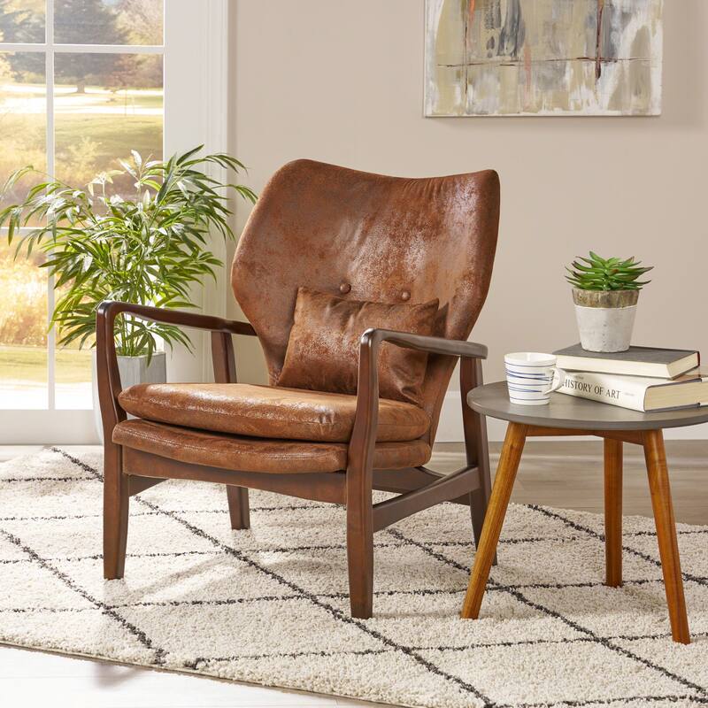 Mid Century Modern Fabric Club Chair, Brown and Dark Espresso, 31.25D x 26.25W x 32.75H Inch