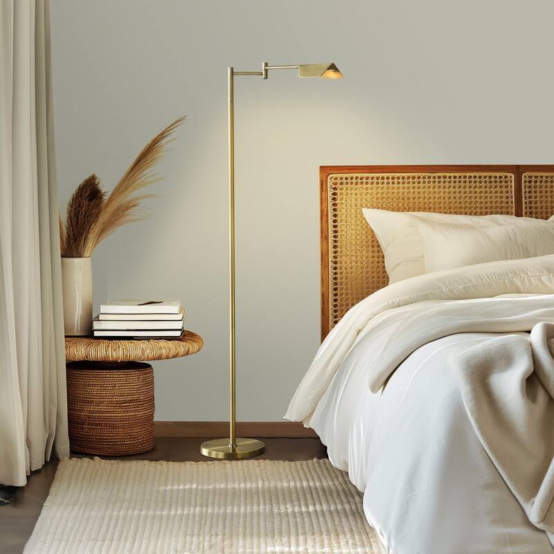 Brightech Leaf 53 in. Industrial 3-Way Dimming LED Floor Lamp with Brass Metal Empire Shade