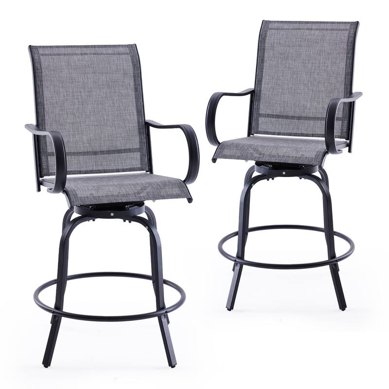 2-Piece Outdoor Swivel Patio Barstool Set - Textilene Fabric, All-Weather