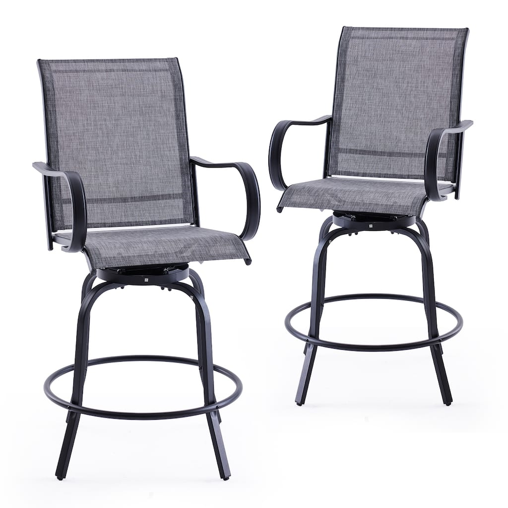 2-Piece Outdoor Swivel Patio Barstool Set - Textilene Fabric, All-Weather