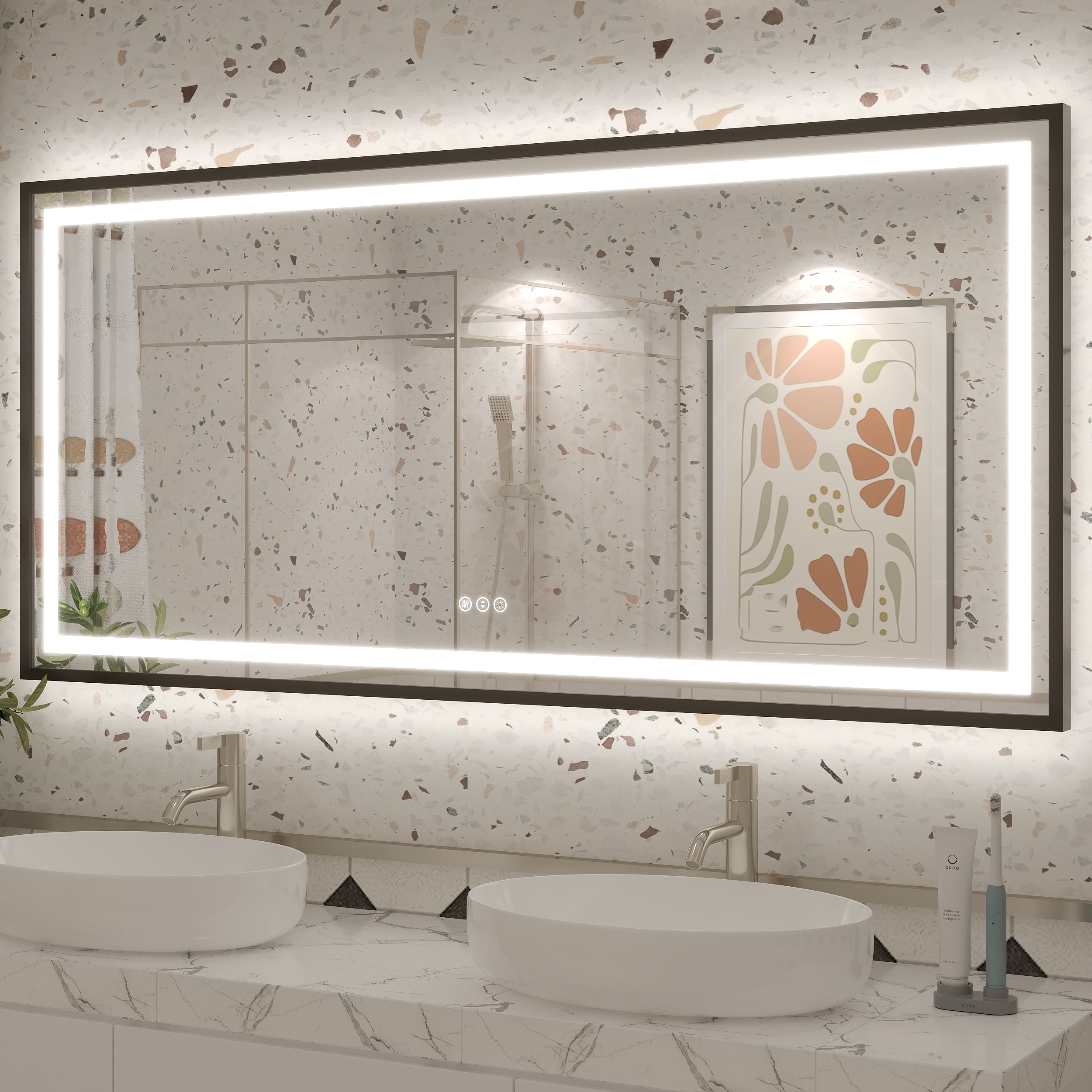 KIOTEE 24V Ultra-Bright LED Bathroom Mirror, Anti-Fog, Tempered Glass