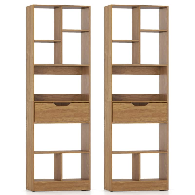 Costway 1/2 PCS 61” Bookcase with Drawer, 8 Open Cubes, Anti-toppling - See Details - Natural-2 PCS