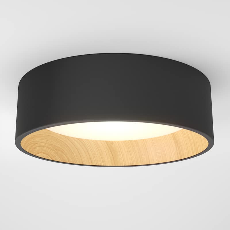 Artika Alton LED Flushmount, CCT, Black and Wood accent