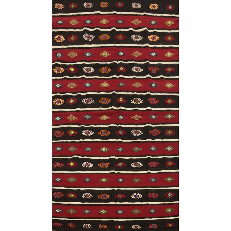 Hand Woven Oriental 100% Wool Carpet Southwestern Tribal Red Kilim Area Rug - 10' 0'' X 5' 10''