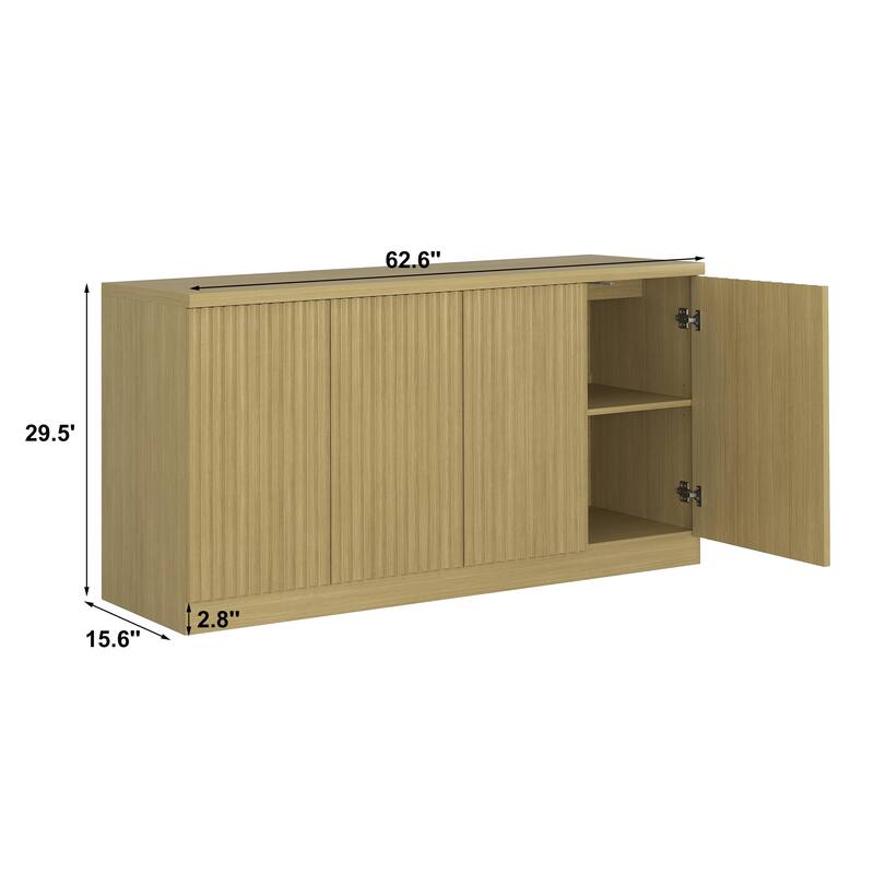 Buffet Cabinet with Storage, 62.6" Sideboard Cabinet with 4 Doors & Shelves, Wooden Kitchen Coffee Bar Credenza Storage Cabinet