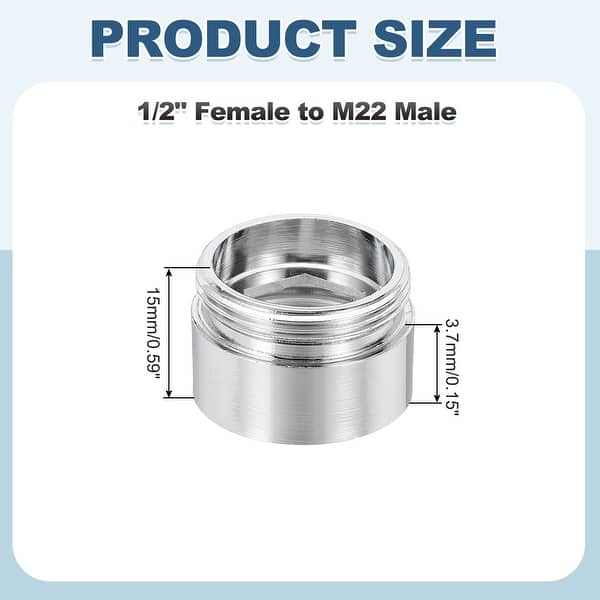 dimension image slide 9 of 23, Faucet Aerator Adapter, Male to Male Brass Faucet Adapter with Washer for Kitchen Bathroom Sink Water Filter - Silver