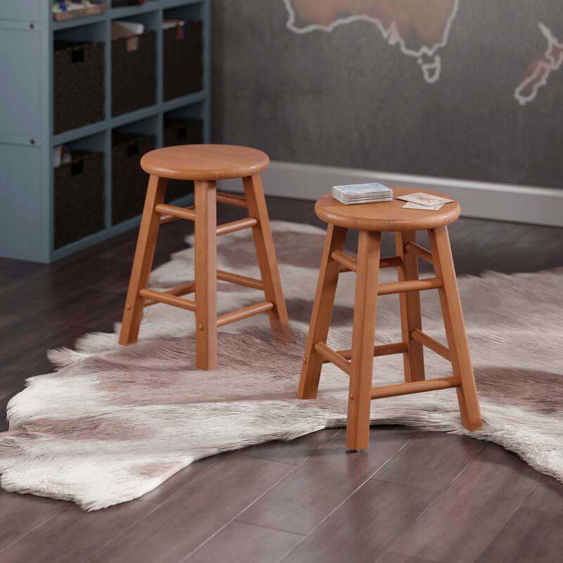 Element 2-Pc Square Legs Dining Stool Set, Teak Finish - N/A