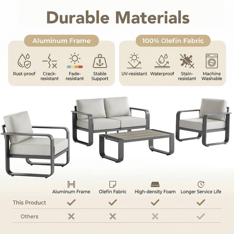 Spruce & Spring Outdoor Patio Furniture Set Aluminum Sofa Accent Chair