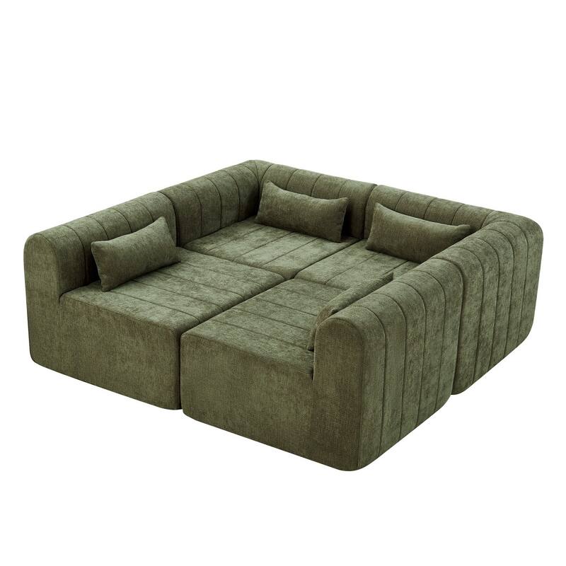 145.5" 4 Pieces Modular Full-Compressed Polyester Upholstered Sectional Sofa