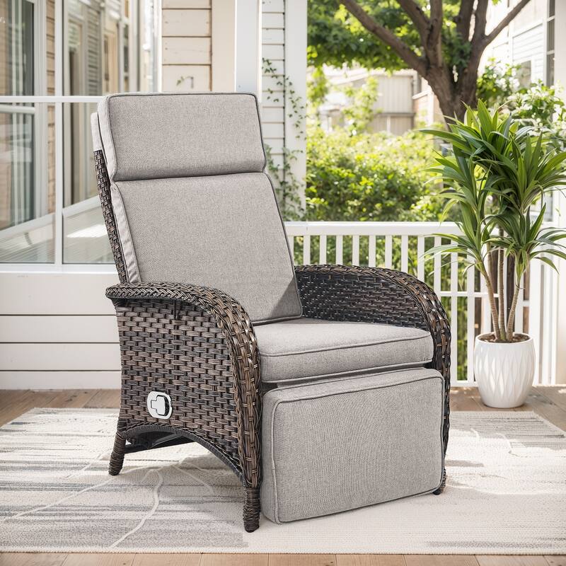 Outdoor Wicker Chaise Lounge Chair - Brown - Beige