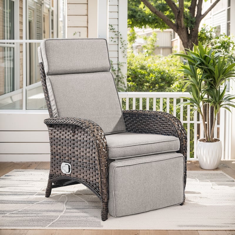 Outdoor Wicker Reclining Lounge Chair Patio Rattan - Brown