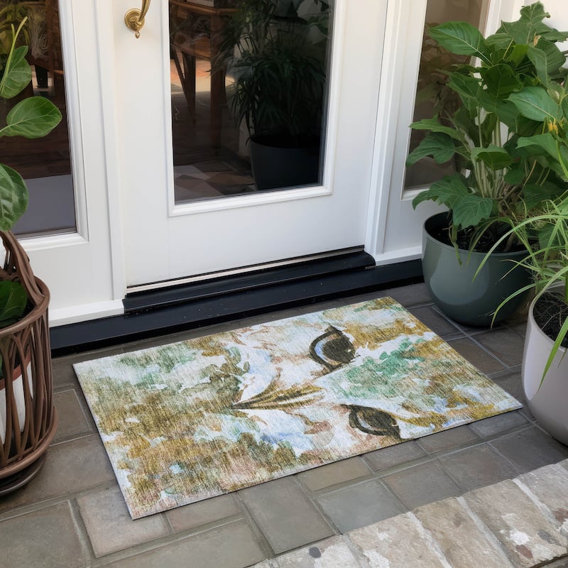 Machine Washable Indoor/ Outdoor Modern Owl Chantille Rug - Mocha - 1'8" x 2'6"