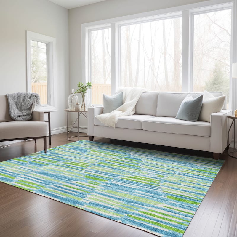 Machine Washable Indoor/ Outdoor Chantille Abstract Watercolor Rug