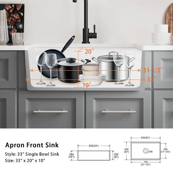 Dornberg Fireclay 33" L X 20" W Workstation Farmhouse Kitchen Sink With Accessories