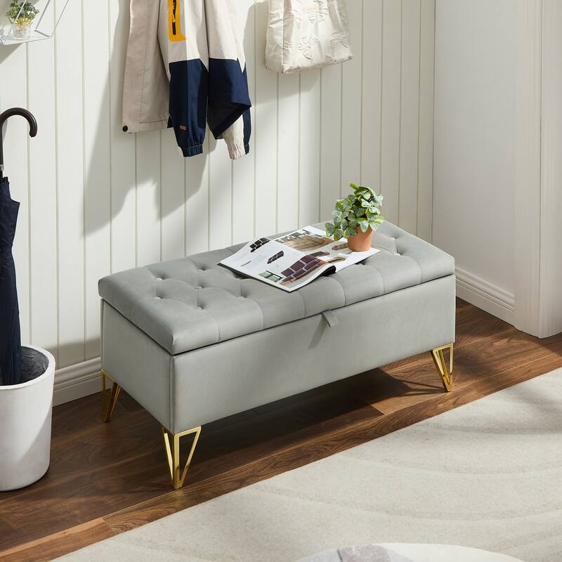 Rectangular Velvet Storage Ottoman - Sturdy Frame, Easy Leg Installation