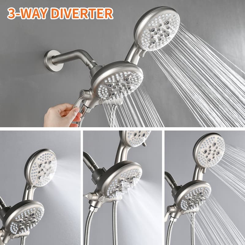 Wall Mount Shower Faucet with Handheld Shower Brass 5-Setting Spray Dual Head Shower System with Rough-in Valve
