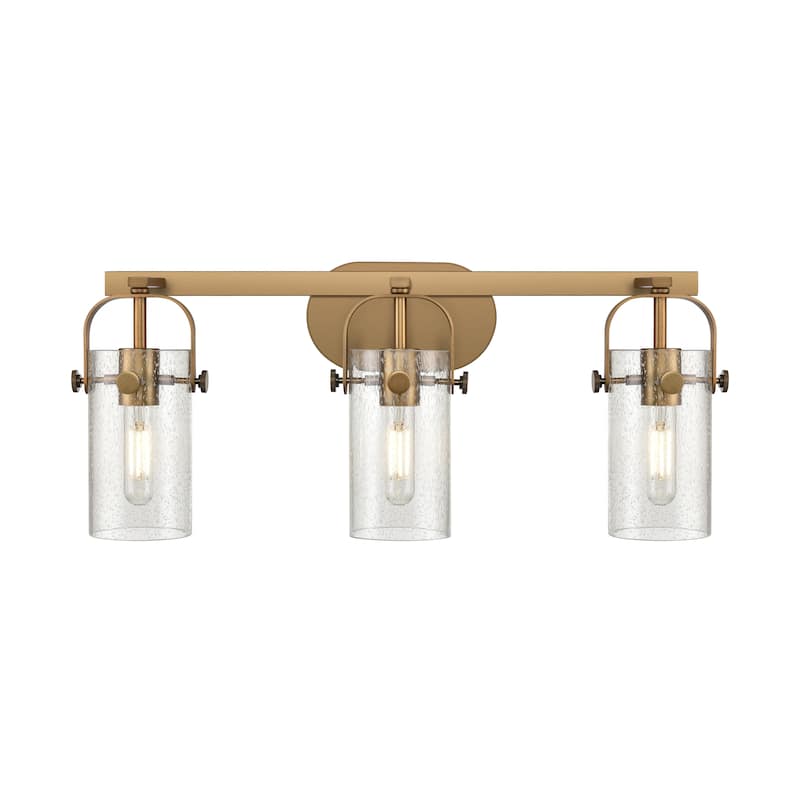 Innovations Lighting Pilaster II Cylinder - 3 Light 7" Wall-Mounted Bath Vanity Light - Brushed Brass/Seedy