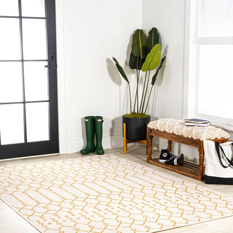 JONATHAN Y Trebol Moroccan Geometric Textured Weave Indoor/Outdoor Area Rug