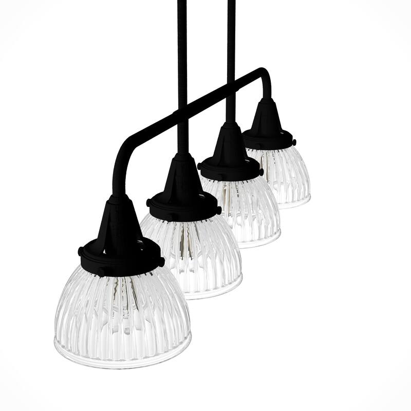 Hunter Cypress Grove 4-Light Linear Chandelier - Kitchen Island, Dining Room - Clear Fluted Glass - Transitional, Industrial