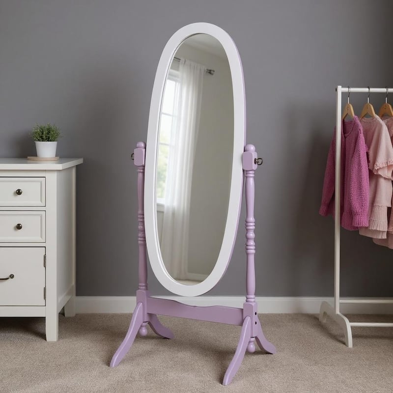 HomeRoots 59" Purple And White Wood Freestanding Oval Framed Cheval Mirror - 23.62