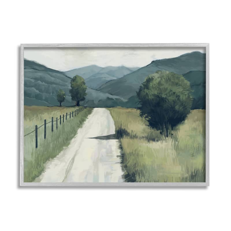 Stupell Farmland Fields Green Blue Landscape Painting Framed Giclee Texturized Art by Ziwei Li - 24 x 30 - Grey