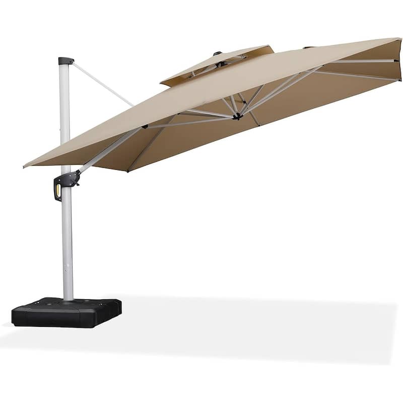 PURPLE LEAF 12 ft Double Top Deluxe Square Patio Cantilever Umbrella - Beige