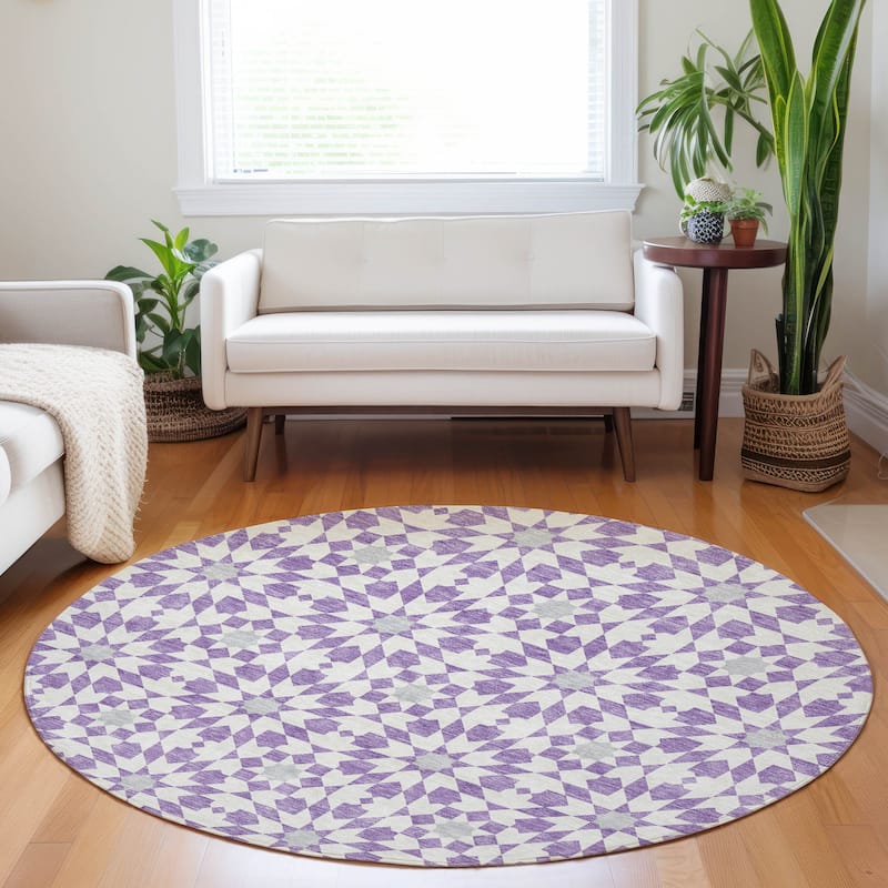 Premium Washable Super Soft Modern Mosaic Mayfield Rug - Lavender - 8' x 8'