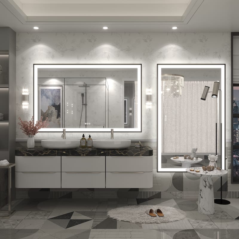 Extra Large Black Frame LED Bathroom Vanity Mirror with 3 Years Warranty and UL Certified
