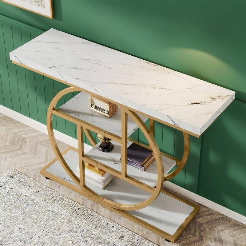 Metal 4-Tier Industrial Narrow Console Table with Storage and Display Space - 41.34” L x 11.81” W x 31.5” H