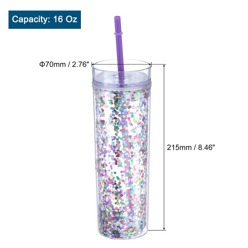 Skinny Acrylic Tumbler with Lid and Straw, 16 Oz Double Wall Cups - Purple