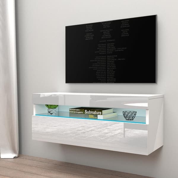 Ada 39 Inch High Gloss Modern Wall Mounted Floating Tv Stand Overstock 28262411 Buy products such as fitueyes wall mounted console entertainment center stand media storage shelf black ds210002wb at walmart and save. ada 39 inch high gloss modern wall