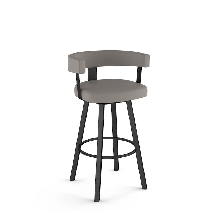 Amisco Parker Swivel Counter and Bar Stool - Taupe Grey Faux Leather / Black Metal - Bar Height