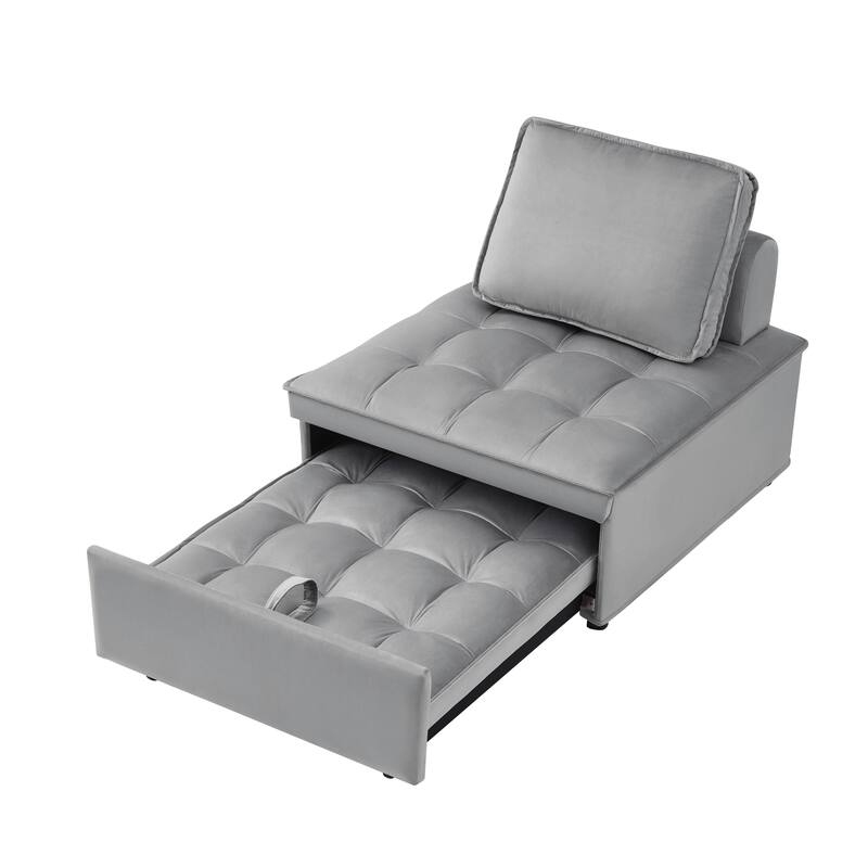 Velvet Convertible Chair Bed with Removable Back and Recliner Function