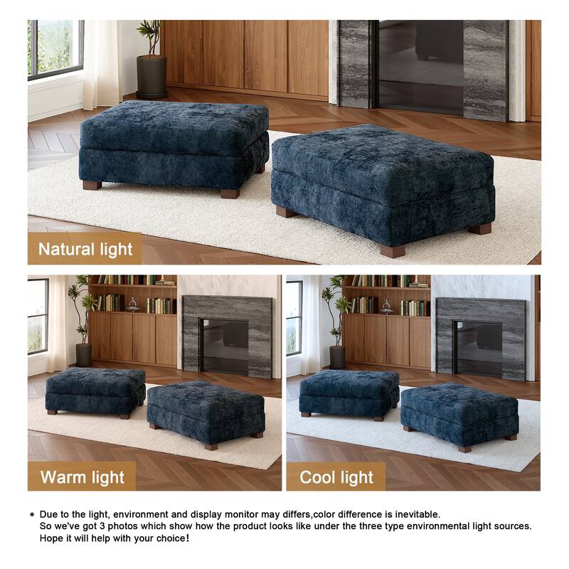 Oversized Chenille Modular Ottoman With Cushioned Top