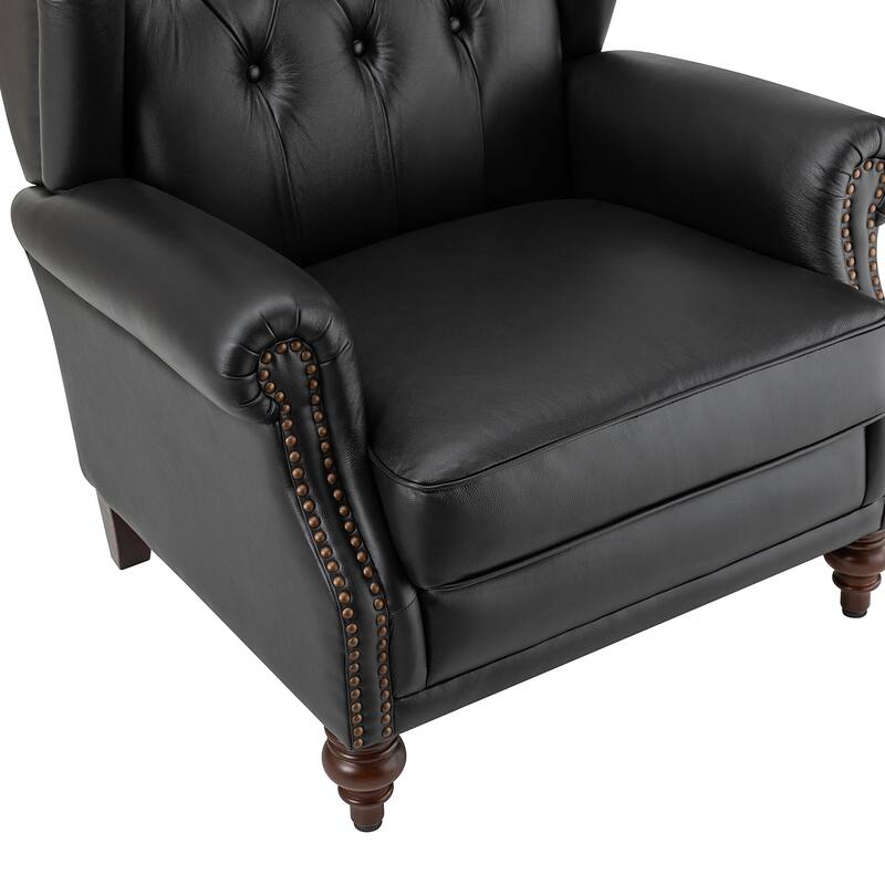 Alex Classic Wingback Leather Armchair with Nailhead Trim Set of 2 by HULALA HOME