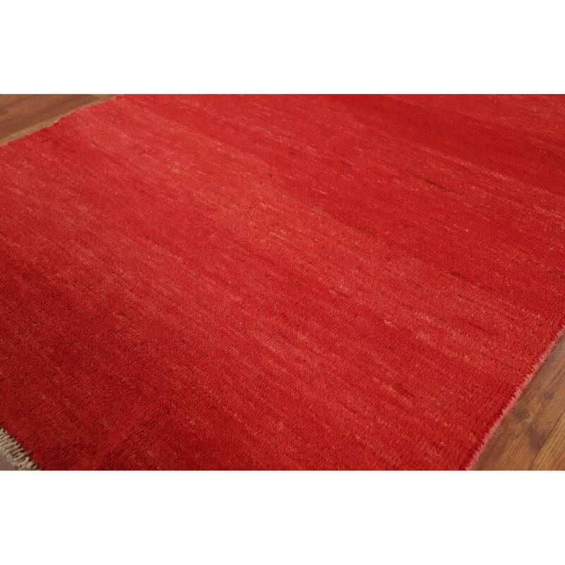 Modern Red Gabbeh Oriental Rug Hand-Knotted Wool Carpet - 3'1" x 4'10"