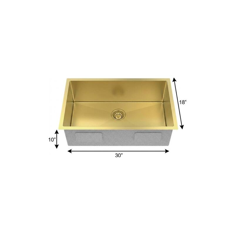 HomeRoots 10" X 30" Gold Stainless Steel Undermount Kitchen Sink - 30.00 in. x 10.00 in. x 18.00 in.