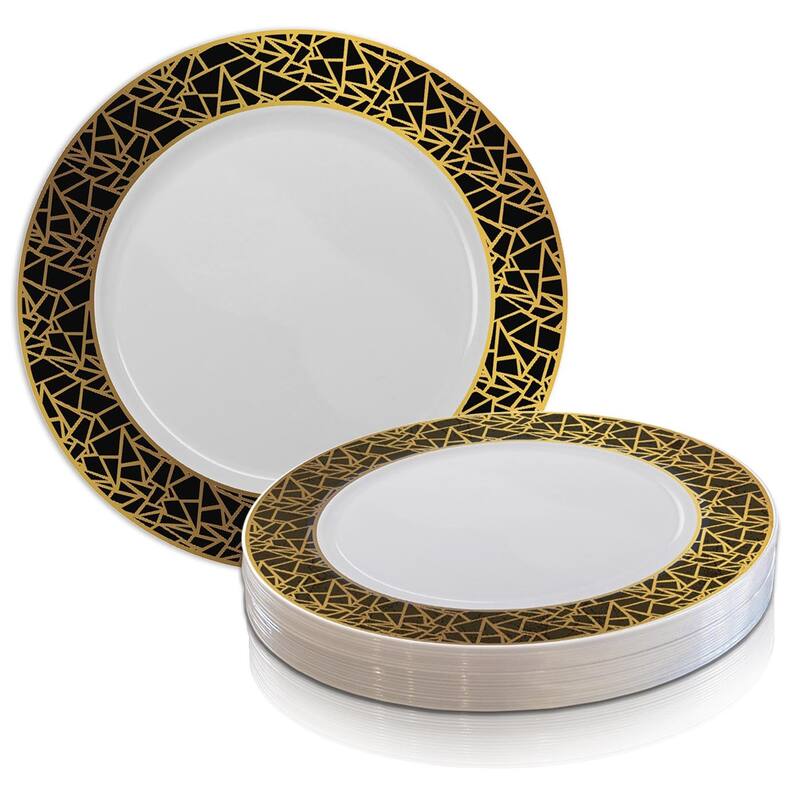 Shiny Mosaic Rim Disposable Plastic Plate Packs - Party Supplies