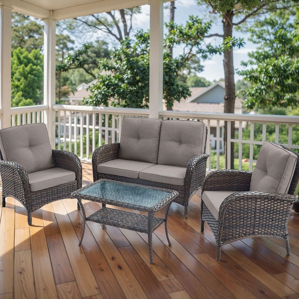 Patio Wicker Chair with Loveseat Coffee Table