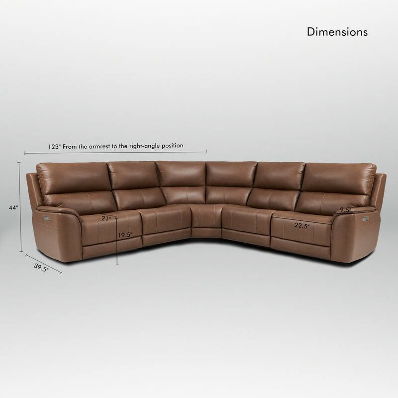123" W Premium Genuine Leather Triple-Power Double Width Sectional Sofa with Zero Gravity and 1 Power Armless Chair