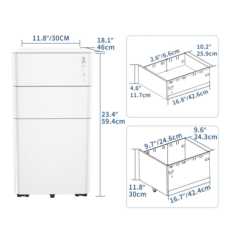 Modern 3-Drawer Mobile Vertical Steel File Cabinet for A4, Letter, Legal size Files