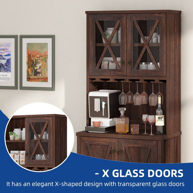 Bar Cabinet for Liquor and Glasses Dining Kitchen Cabinet with Wine Rack
